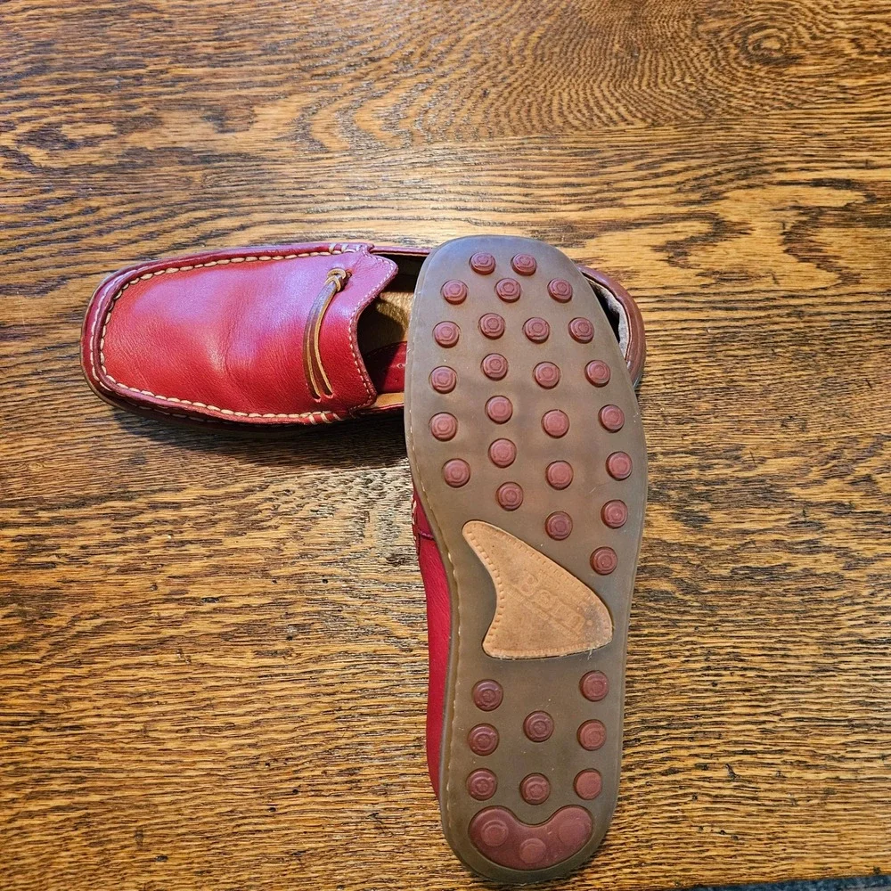 Born Red Leather Casual Slip On Comfort Driving Mules Loafers Womens‎ 7M Mocs
